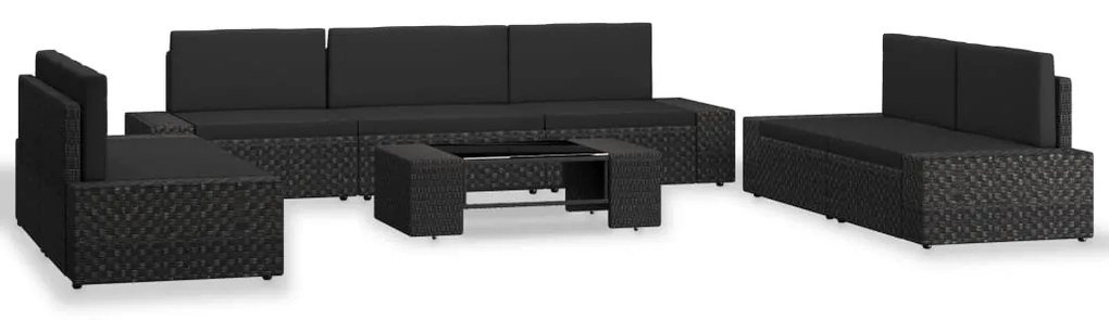 vidaXL Set mobilier de grădină, 8 piese, negru, poliratan
