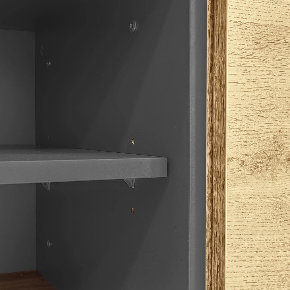 Comodă TV în culori contrastante, 200x45x45 cm, Culoare naturală+Gri