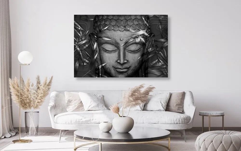 Tablou Budha zâmbitor în design alb-negru