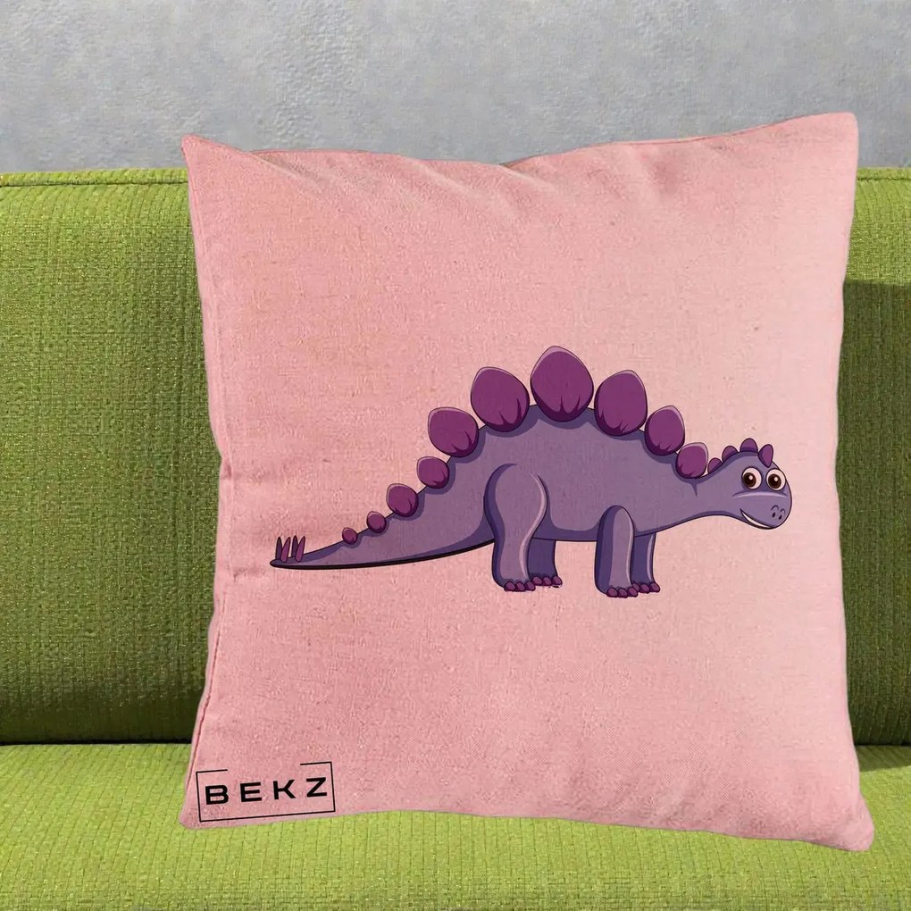 Perna Personalizata Stegozaur Mov, 40x40 cm, Roz, Husa Detasabila, Perna Inclusa, BEKZ®