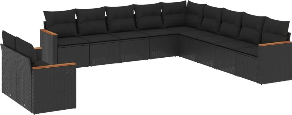 vidaXL Set canapele de grădină cu perne, 11 piese, negru, poliratan