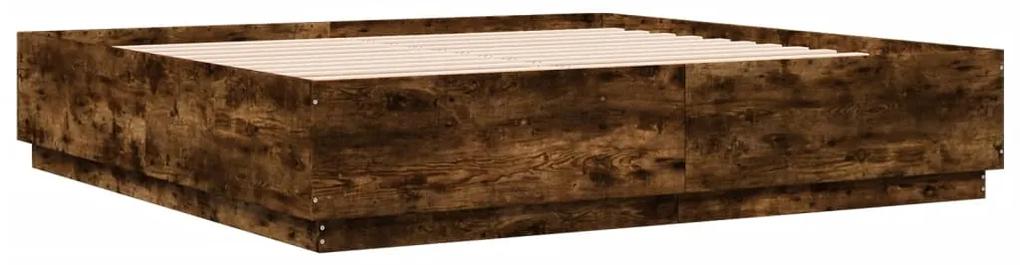 3209678 vidaXL Cadru de pat, stejar fumuriu, 200x200 cm, lemn prelucrat