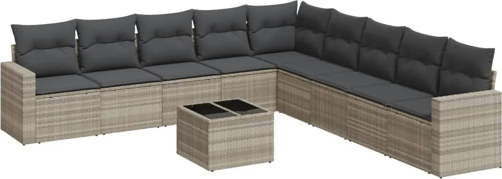 vidaXL Set canapele de grădină cu perne 10 piese gri deschis poliratan