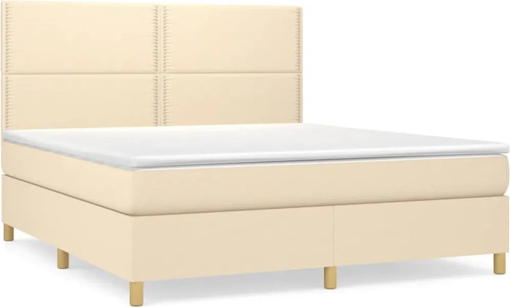 vidaXL Pat continental cu saltea, crem, 180x200 cm, textil