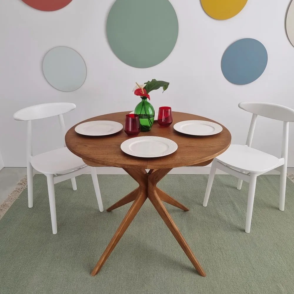 Masă de dining rotundă extensibilă cu aspect de lemn de stejar cu blat suplimentar ø 90 cm Jubi – Ragaba