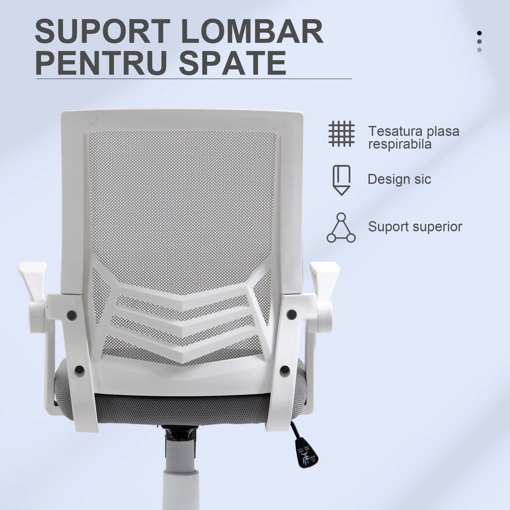 Vinsetto Scaun de Birou Ergonomic cu Suport Lombar din Țesătură, Gri | Aosom Romania