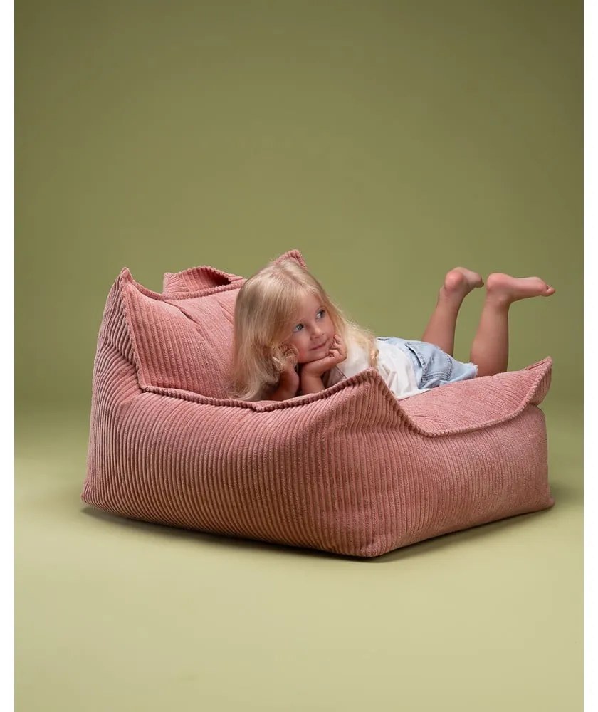 Fotoliu puf pentru copii roz cu tapițerie din catifea reiată Chair – Wigiwama