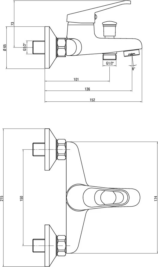 Lobo Baterie pentru cadă, montare pe perete Finisaj: Crom BYU_010M