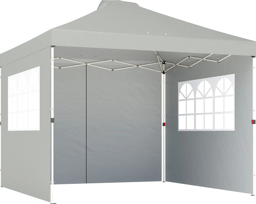 Outsunny Pavilion 3x3 m impermeabil reglabil pe înălțime pop-up pliant cu 3 pereți laterali ferestre ventilație, UV 50+ Gri deschis | Aosom Romania