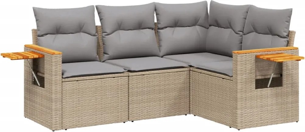 vidaXL Set canapele de grădină, 4 piese, cu perne, bej, poliratan