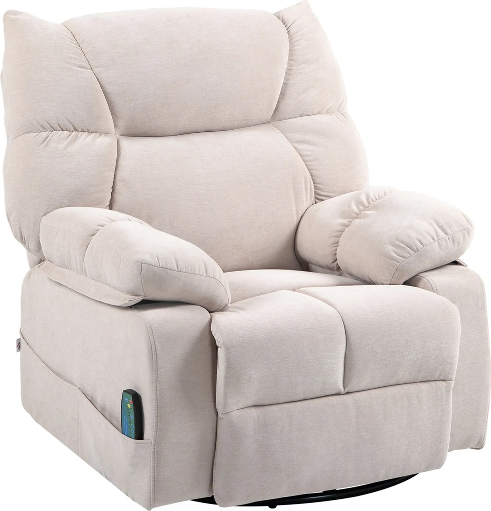 HOMCOM Fotoliu Reclinabil 145° cu Masaj și Încălzire cu 5 Programe și 8 Puncte Vibrante, Buzunare de Depozitare, Bej | Aosom Romania