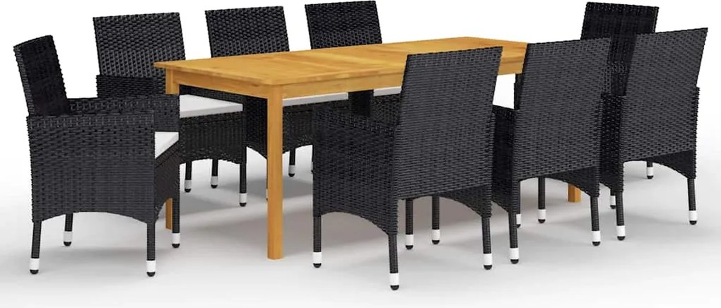 vidaXL Set mobilier de grădină, 9 piese, negru