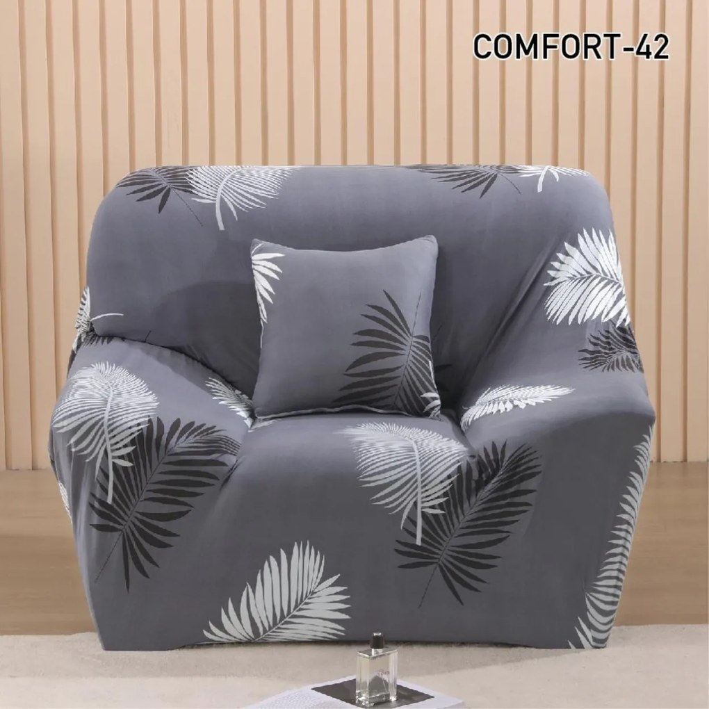 Set huse elastice pentru canapea 3 locuri si 2 fotolii, cu brate, spandex, gri deschis, HES-75