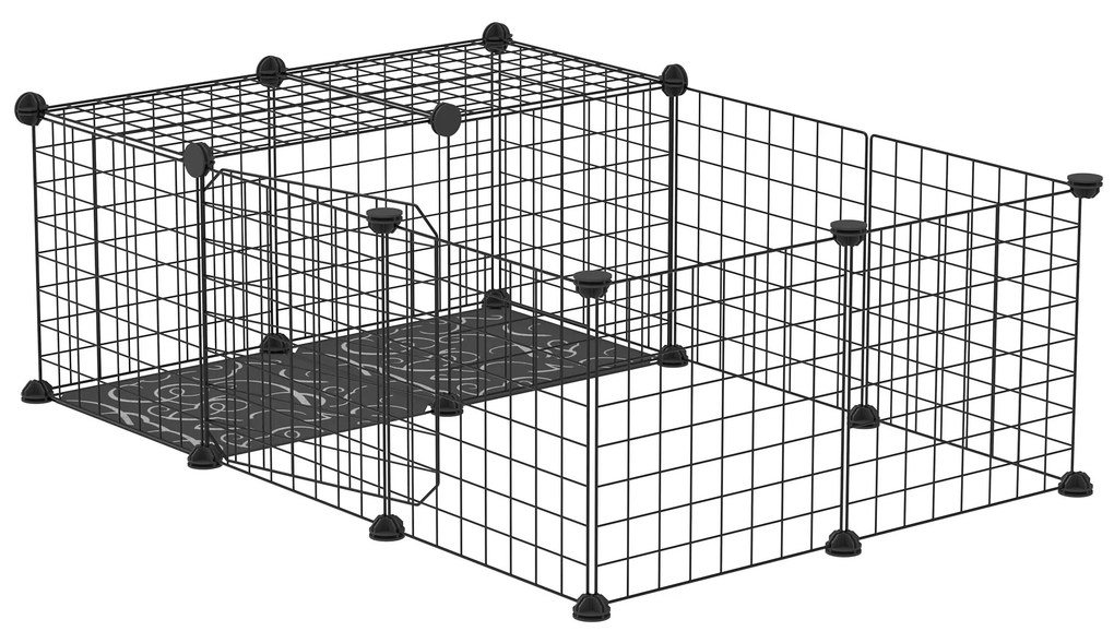 PawHut Țarc Modular pentru Iepuri și Porcușori de Guineea, cu Accesorii, 105x70x35 cm, Negru | Aosom Romania