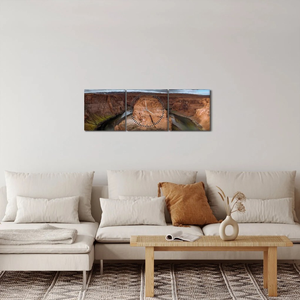Tablou cu lac în stânci (cu ceas) (90x30 cm)