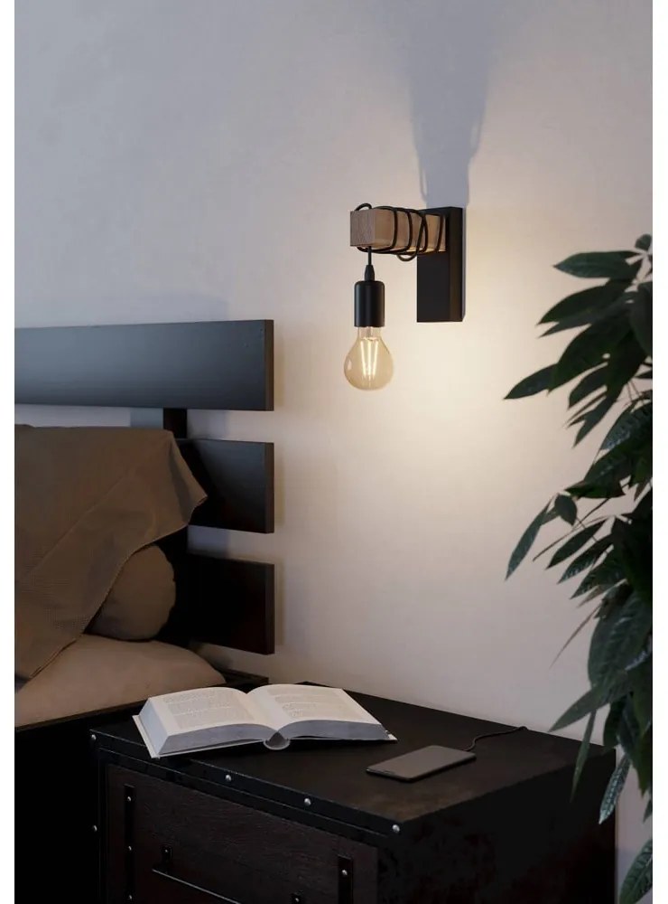 Aplică de perete neagră/în culoare naturală TOWNSHEND – EGLO