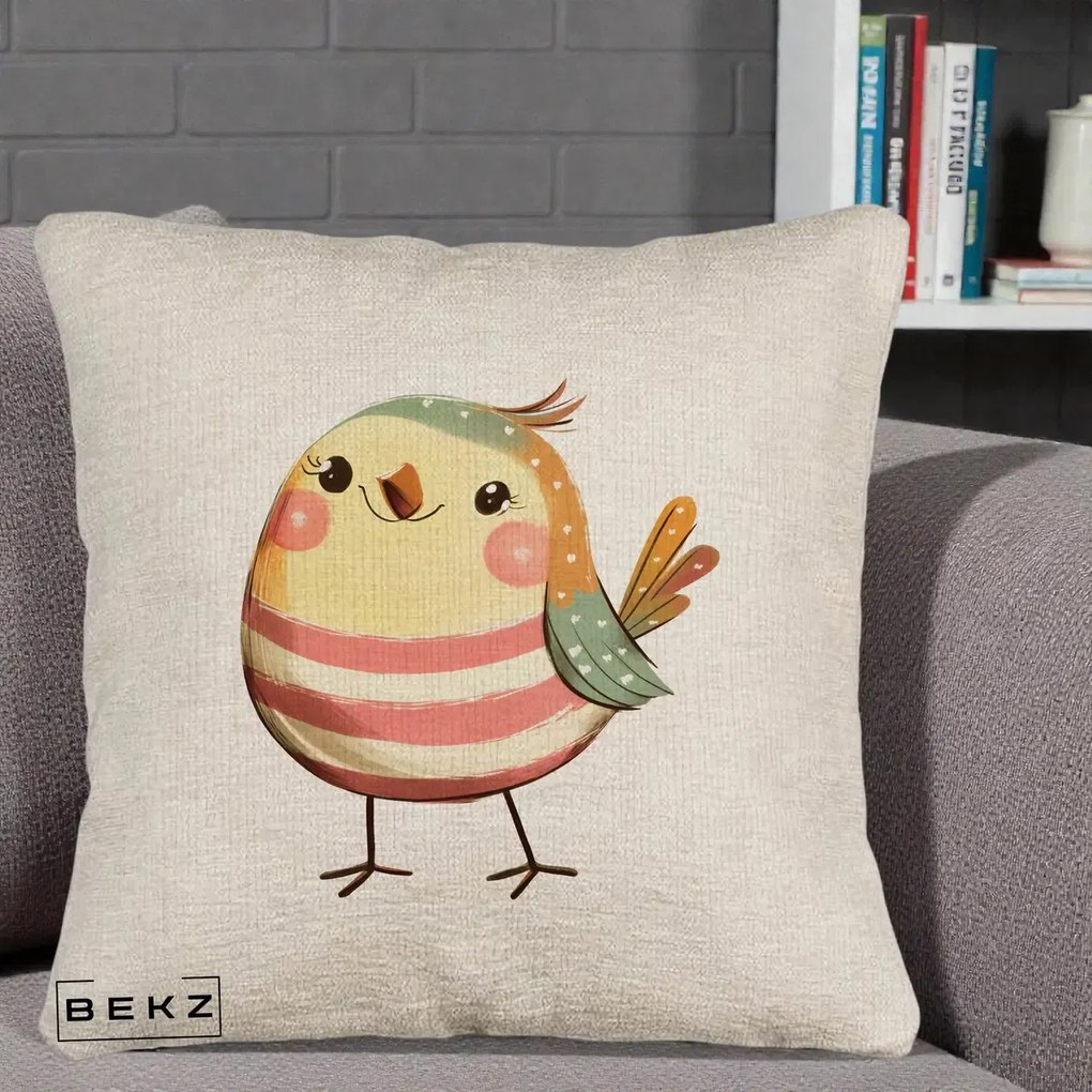 Perna Decorativa Pui Kawaii Pastel Dungat, 40x40 cm, Bej Canapea, Husa Detasabila, Perna Inclusa, BEKZ®