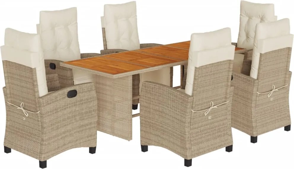vidaXL Set de masă pentru grădină, 7 piese, cu perne, bej, poliratan