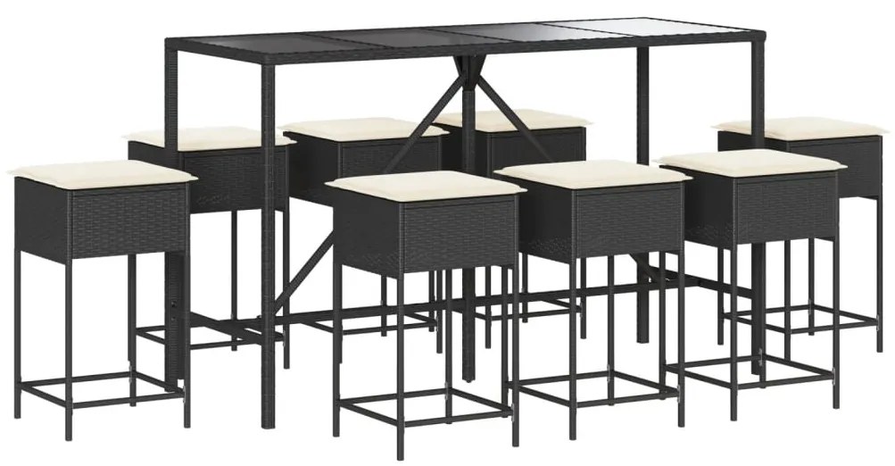 3261473 vidaXL Set mobilier bar de grădină cu perne, 9 piese, negru, poliratan