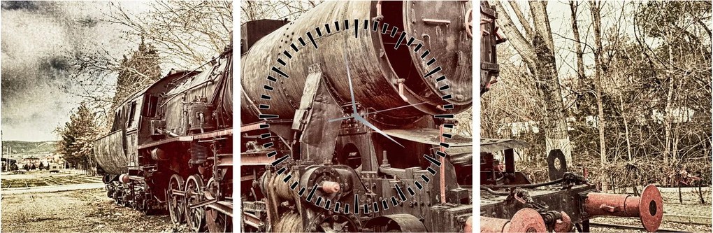 Tablou cu locomotivă istorică (cu ceas) (90x30 cm)
