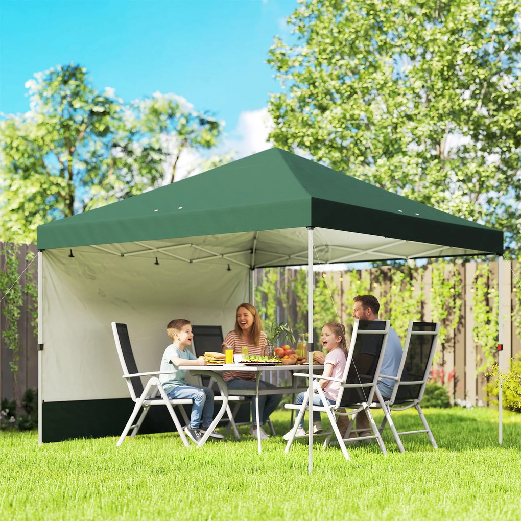 Outsunny Carpa Plegable Pop-up 3x3 m con Pared Lateral UPF50+ Altura Ajustable Empuje Central Bolsa de Transporte Verde | Aosom Romania