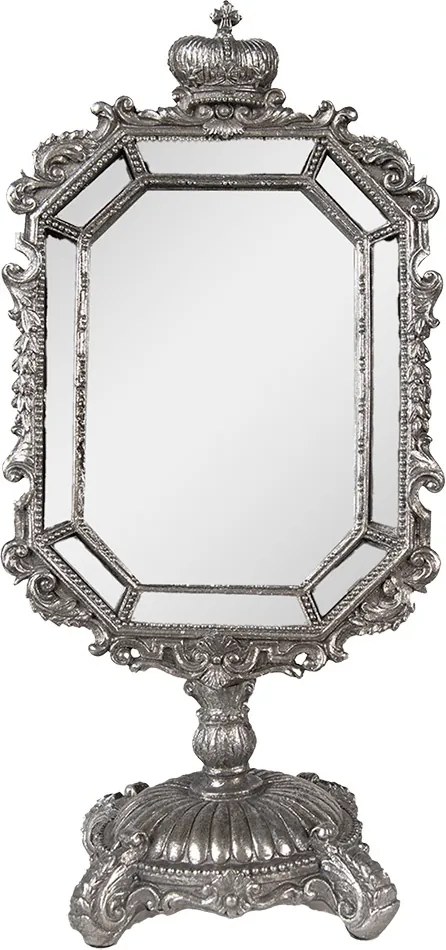 Oglinda de masa, argintie, cu aspect vintage, 15x10x31 cm, Silver
