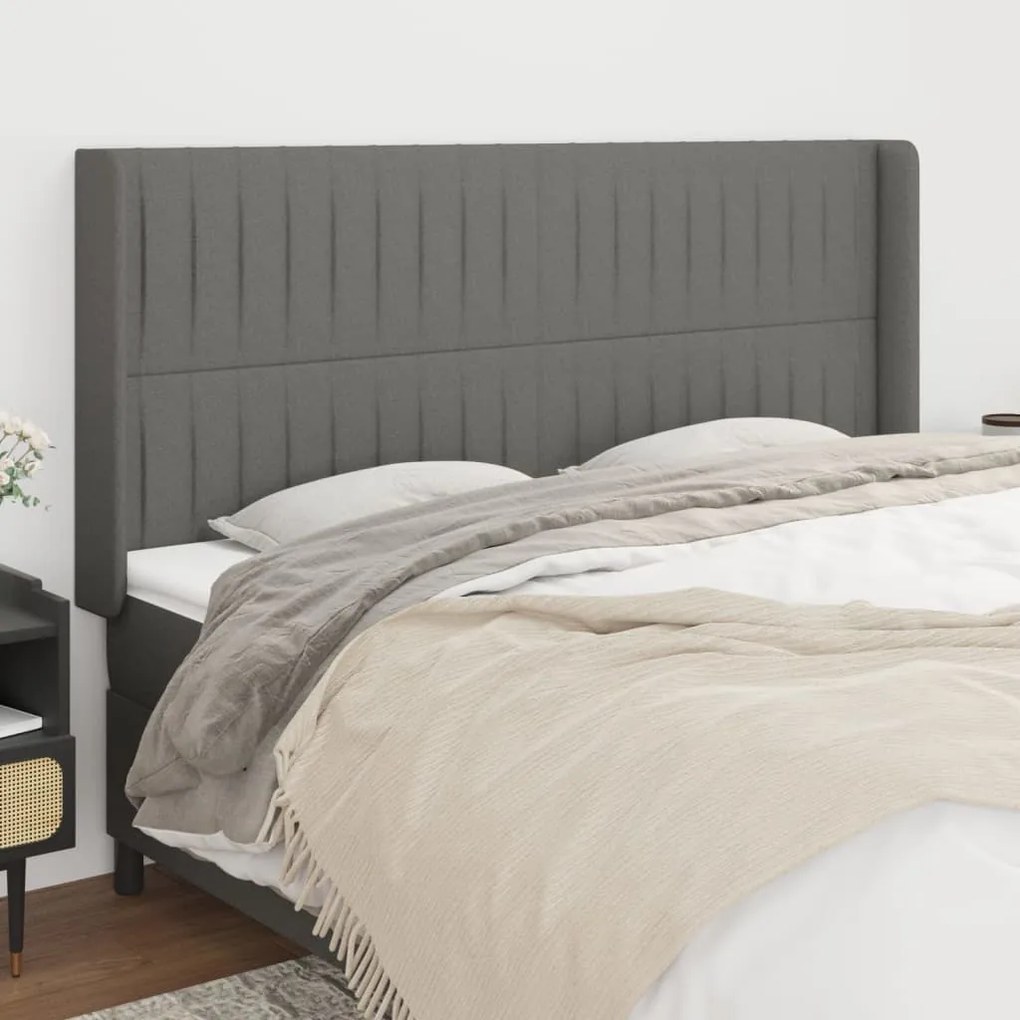 vidaXL Tăblie de pat cu aripioare gri închis 203x16x118/128 cm textil
