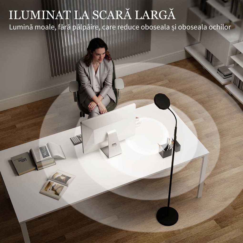 HOMCOM Lampă de Podea LED cu Telecomandă, Cap Rotativ, Reglare Luminozitate și Temperatură, Negru | Aosom Romania