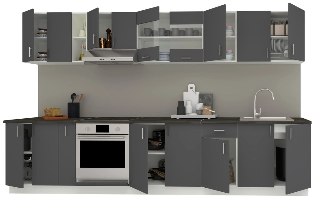 Set Bucatarie Karo V32, Antracit/Alb, Blat Thermo 28 mm, L 340 cm