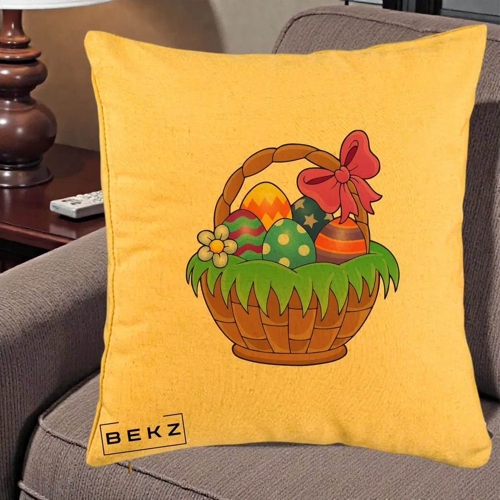 Perna de Paste Cos cu Oua de Pasti Colorat, 40x40 cm cu Umplutura, Galben, BEKZ