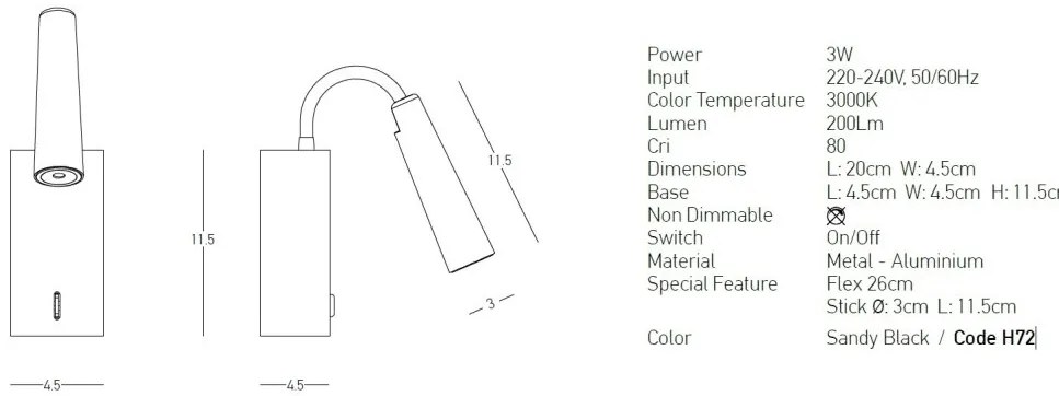 Aplica LED de perete cu brat flexibil Minimal II negru