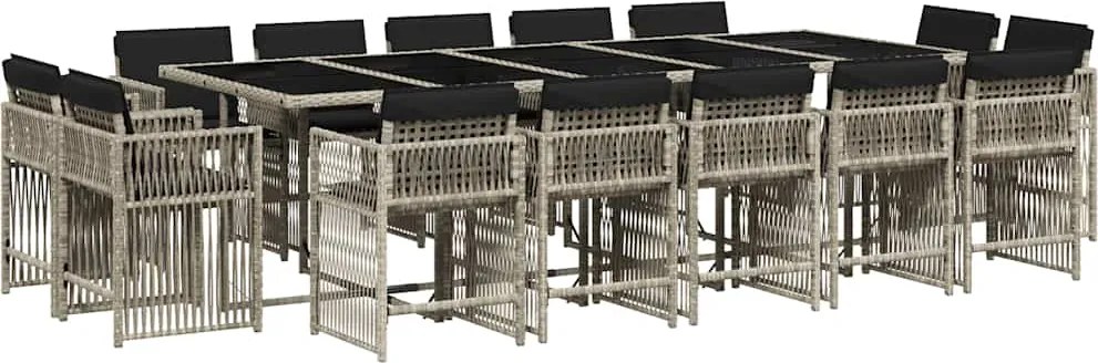 vidaXL Set mobilier de grădină cu perne 17 piese gri deschis poliratan