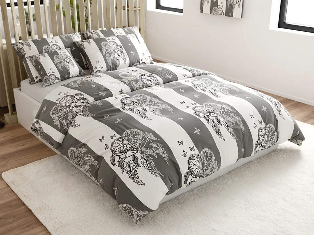 Lenjerie de pat din bumbac TIRLAN gri-alb Dimensiune lenjerie de pat: 2 buc 70 x 90 cm | 200 x 220 cm