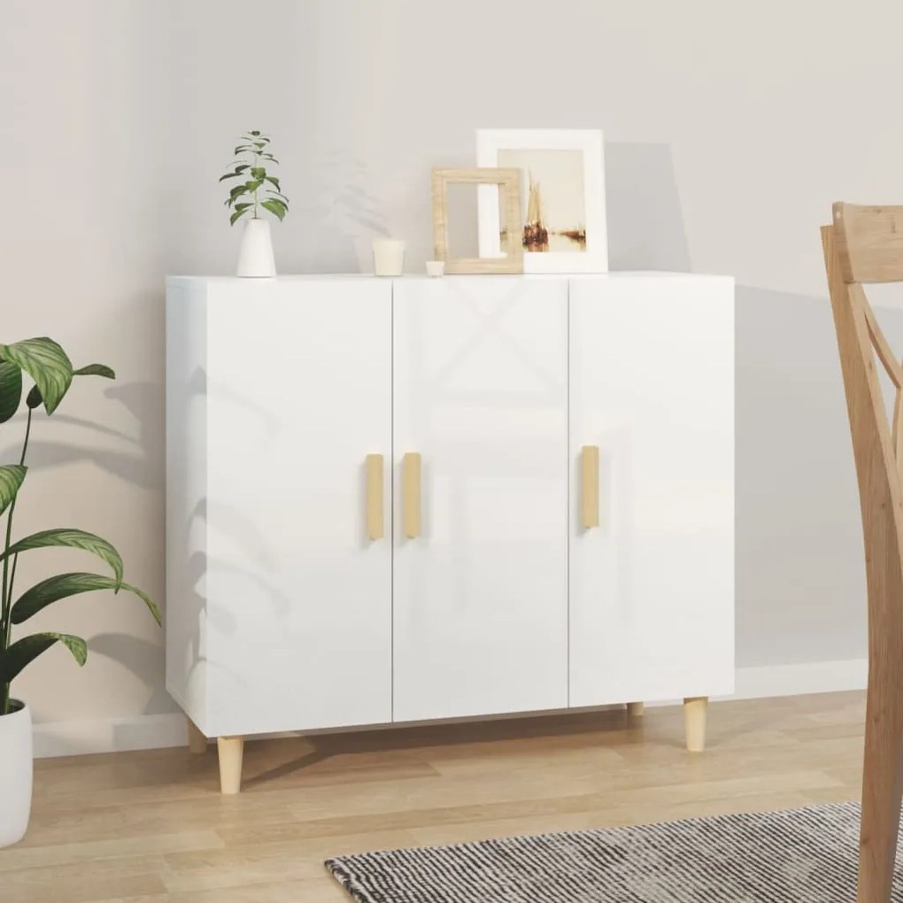 812498 vidaXL Servantă, alb extralucios, 90x34x80 cm, lemn prelucrat
