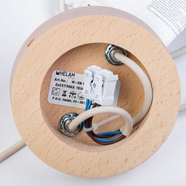 Lustră suspendată pe cablu WOODSTOCK 2xE27/15W/230V lemn/crem