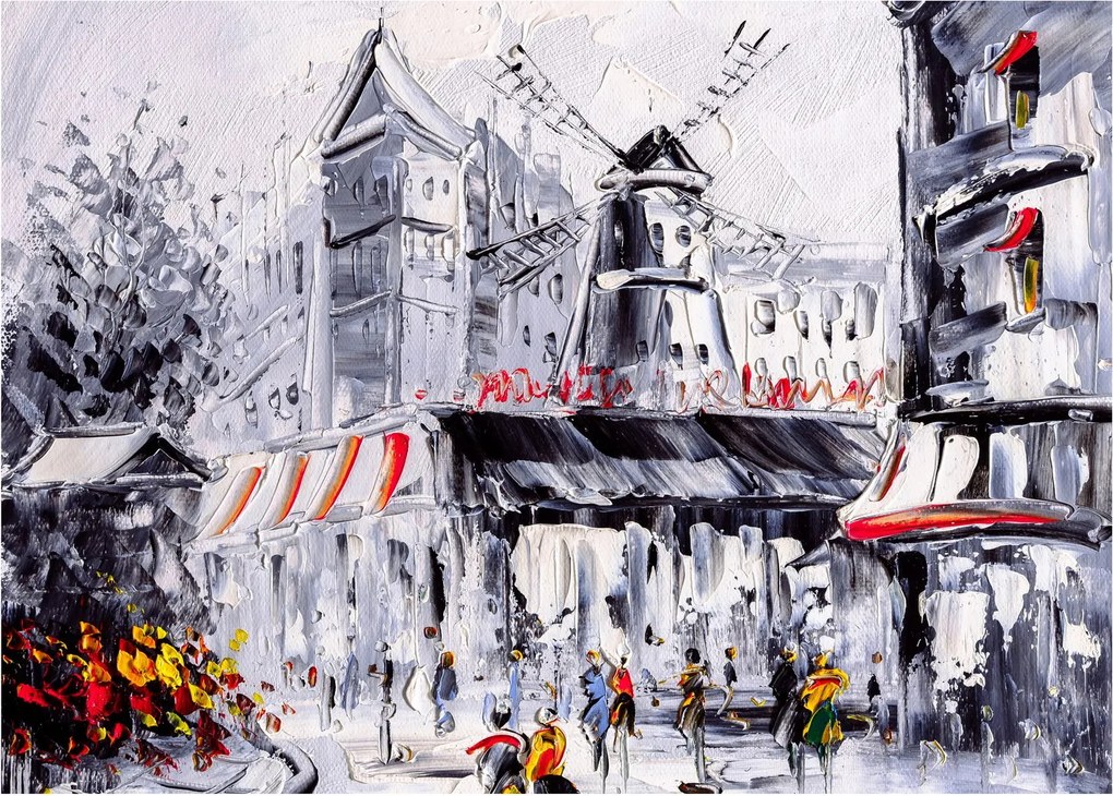 Tablou pe sticlă - Strada din Paris, pictură în ulei (70x50 cm)