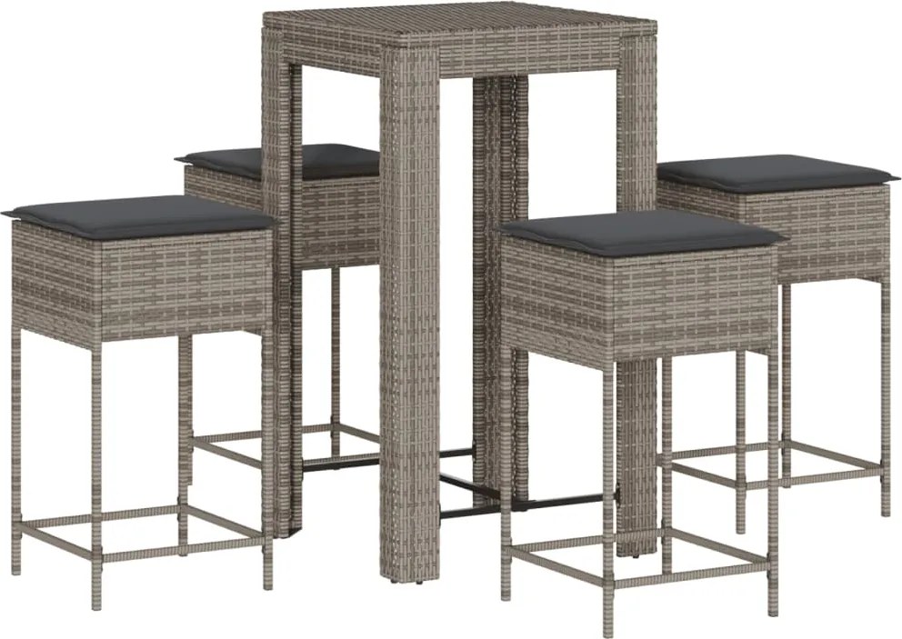 vidaXL Set mobilier bar de grădină, cu perne, 5 piese, gri, poliratan