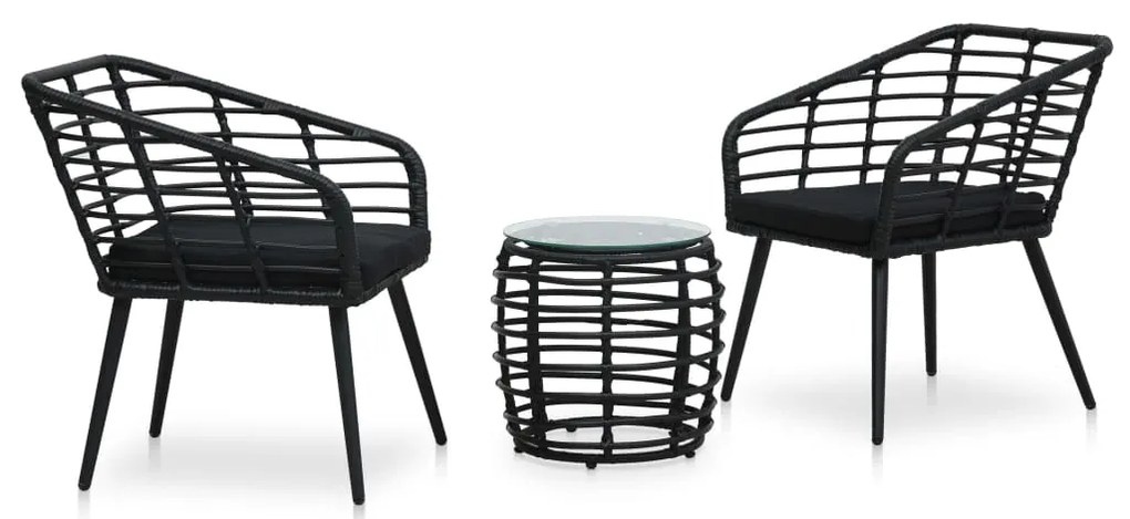 vidaXL Set mobilier de bistro, 3 piese, negru, poliratan