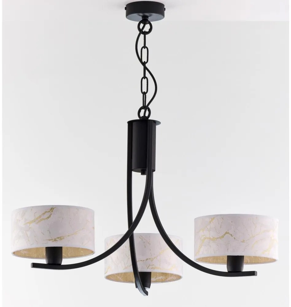 Jupiter 2103 - Lustru cu lanț ARTHUR 3xE27/15W/230V alb/negru/decor marmorat