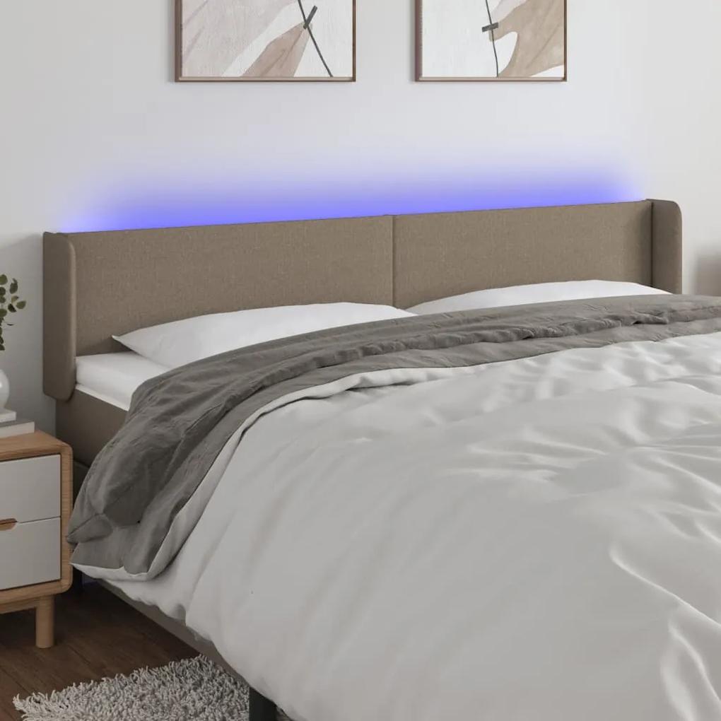 3122974 vidaXL Tăblie de pat cu LED, gri taupe, 183x16x78/88 cm, textil