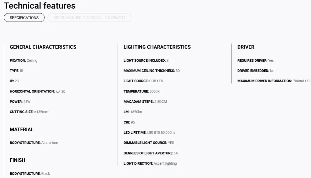 Spot LED incastrabil MINI-OPTIC Black downlight LED CRI95 17/24W 3000K 56° 1920/2615 lm