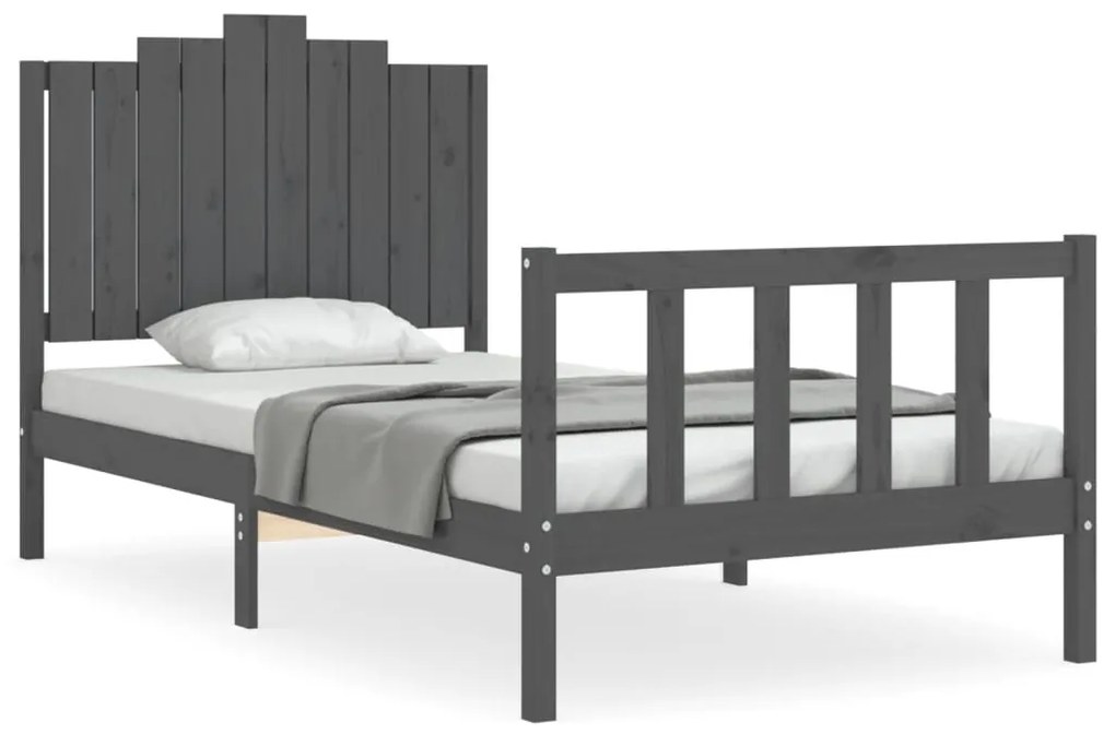 3192288 vidaXL Cadru de pat cu tăblie, gri, 100x200 cm, lemn masiv