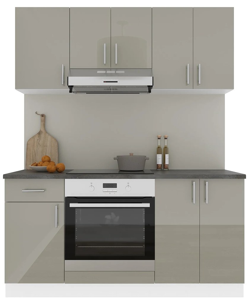 Set Bucatarie Karo V6, Gri Lucios/Alb, MDF, Blat Thermo 28 mm, L 160 cm