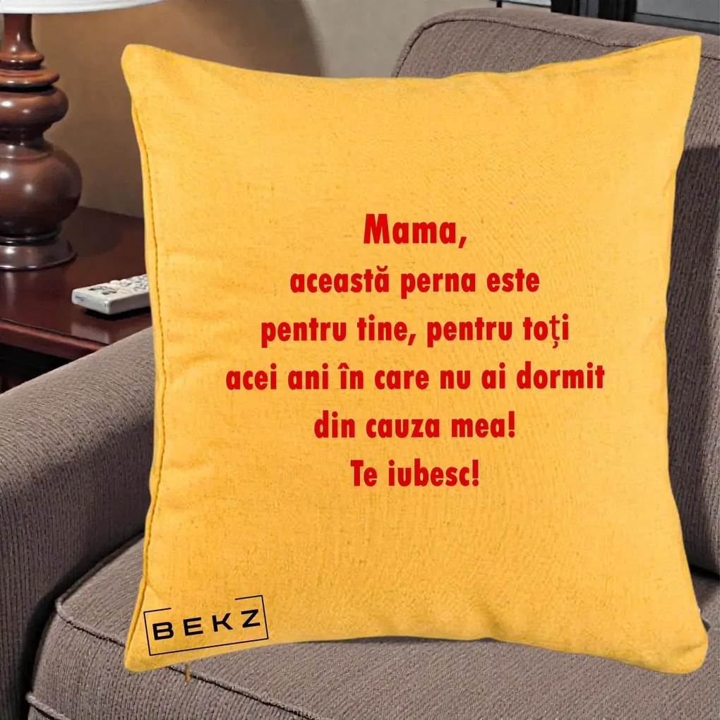 Cadou pentru Mama - Perna Personalizata Perna pentru Mama, 40x40 cm, Galben, Husa Detasabila, Perna Inclusa, BEKZ®