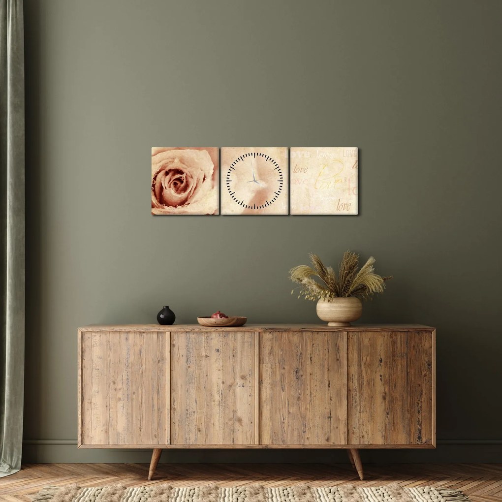 Tablou - floare de trandafir pentru îndrăgostiți (cu ceas) (90x30 cm)