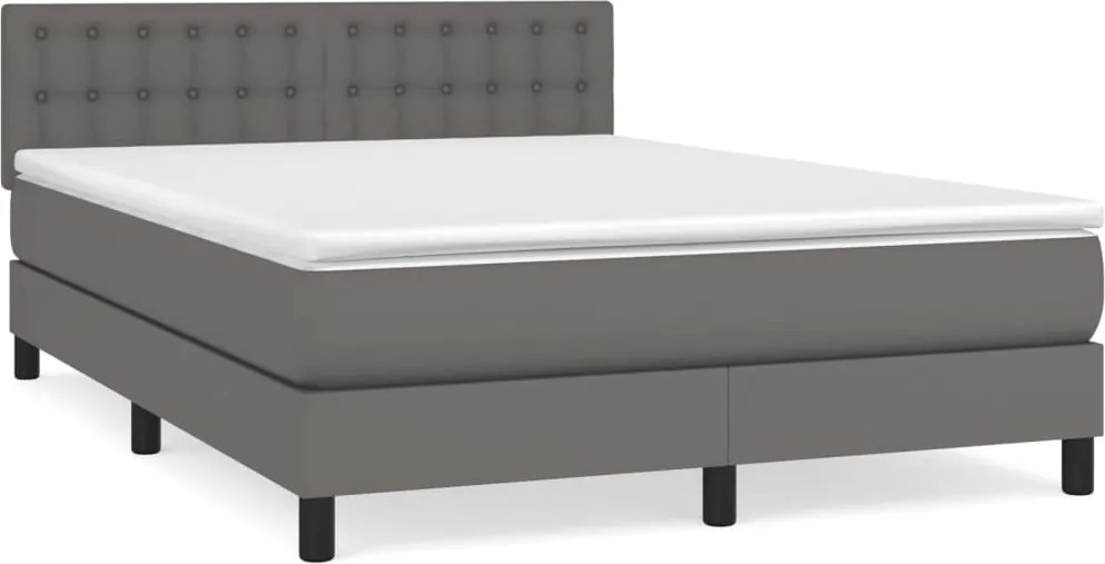 vidaXL Pat box spring cu saltea, gri, 140x190 cm, piele ecologică