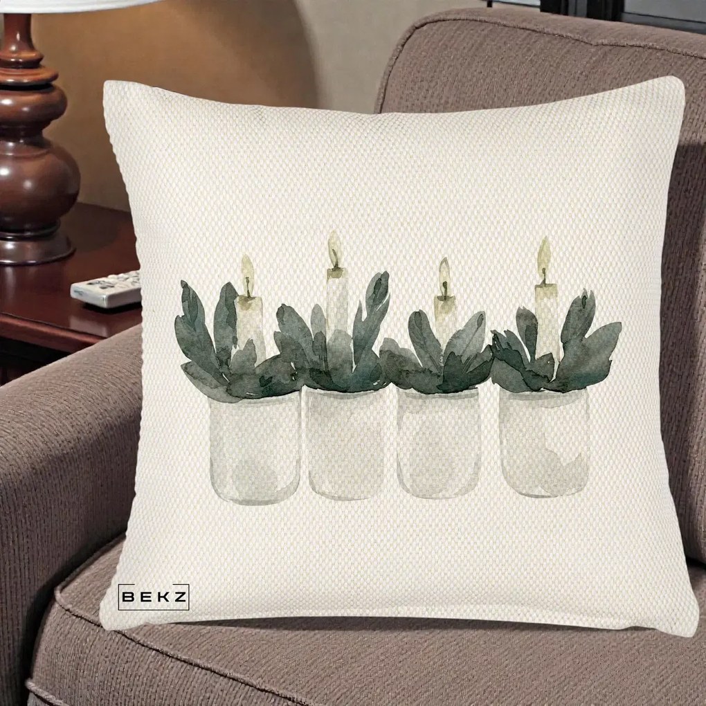 Perna Decorativa Lumanari Advent in Borcane, 40x40 cm, Crem Reliefat, Husa Detasabila, Perna Inclusa, BEKZ®