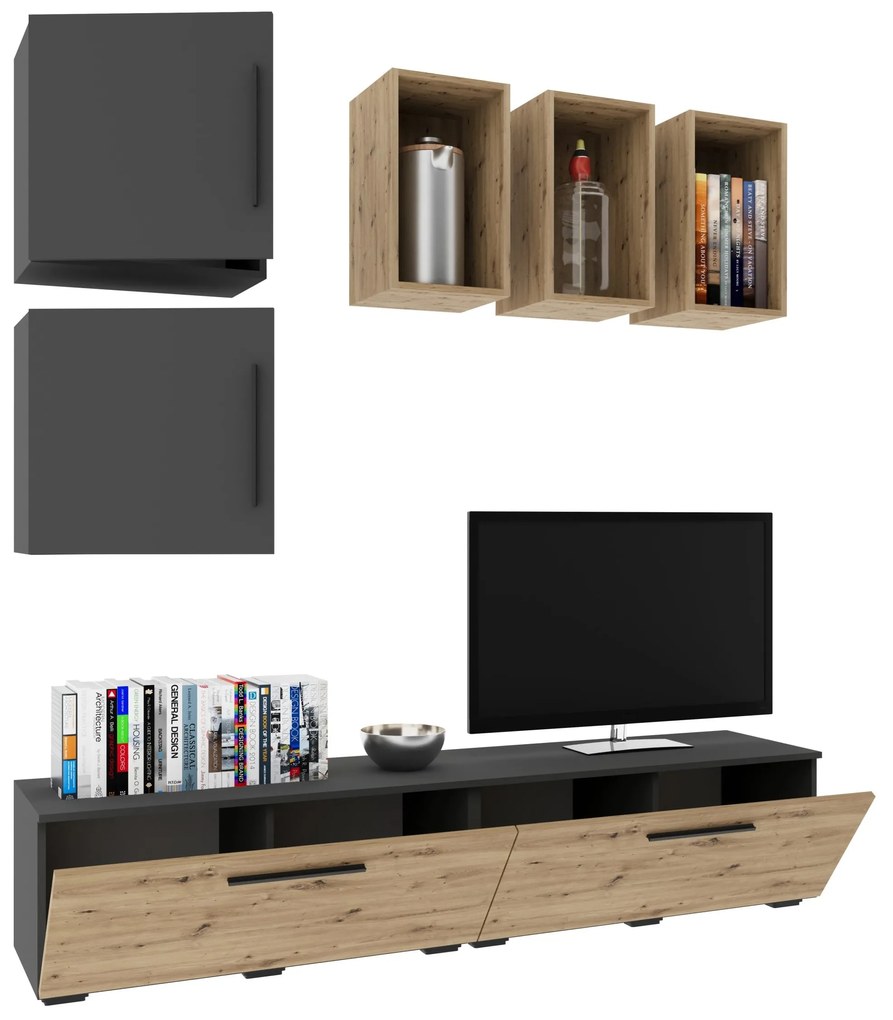 Living Kos V8, Antracit/Stejar Artisan, L 190 cm
