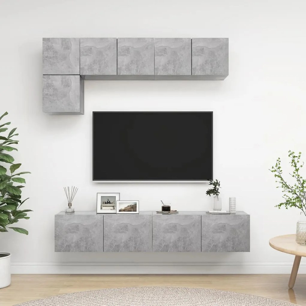 vidaXL Set de dulapuri TV, 5 piese, gri beton, lemn prelucrat