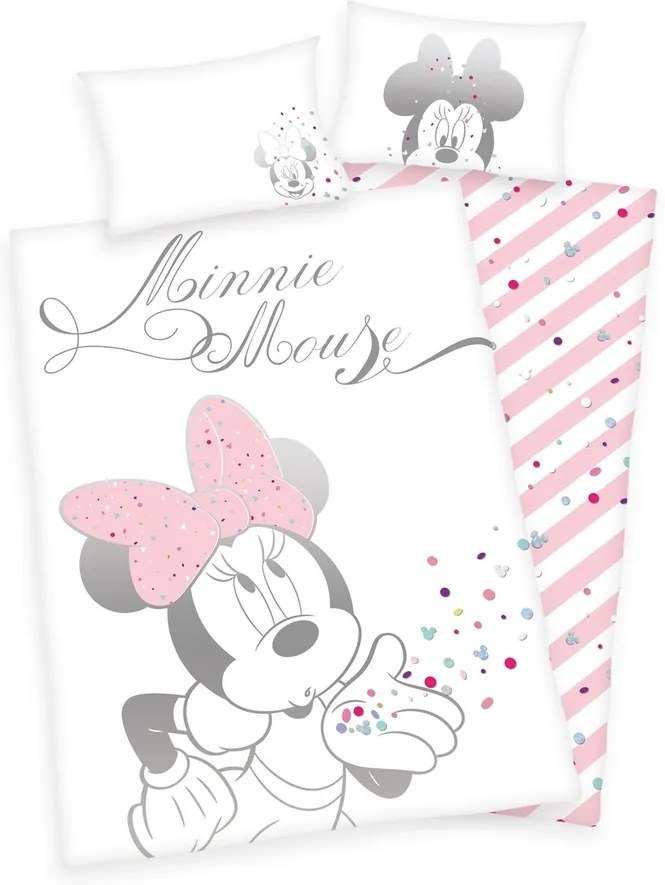 Lenjerie de pat, din bumbac, Minnie Mouse, 100 x 135 cm, 40 x 60 cm